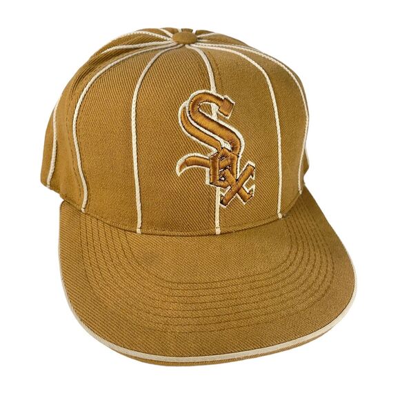 MY CAP Chicago White Sox Baseball Hat Cap Size 7 1/8 Tan White Stripe MC Fitted - Picture 5 of 5